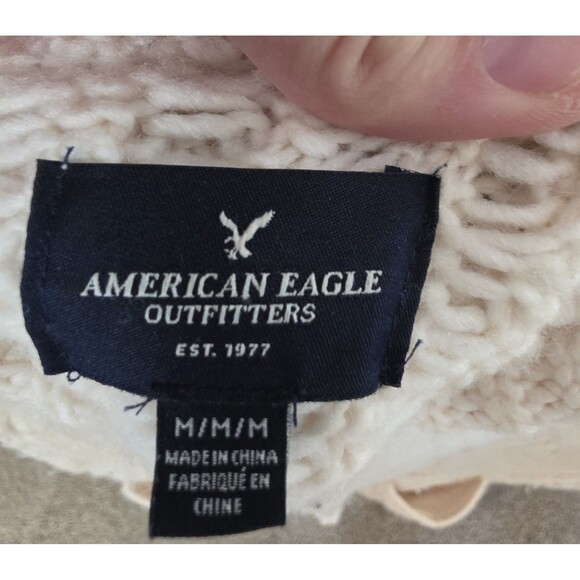 American Eagle Cable Knit Cardigan Size Medium Shawl Collar Pockets Cream - Picture 4 of 9